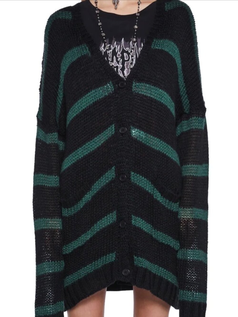 WIDOW distressed striped cardigan V-NECK OVERSIZED